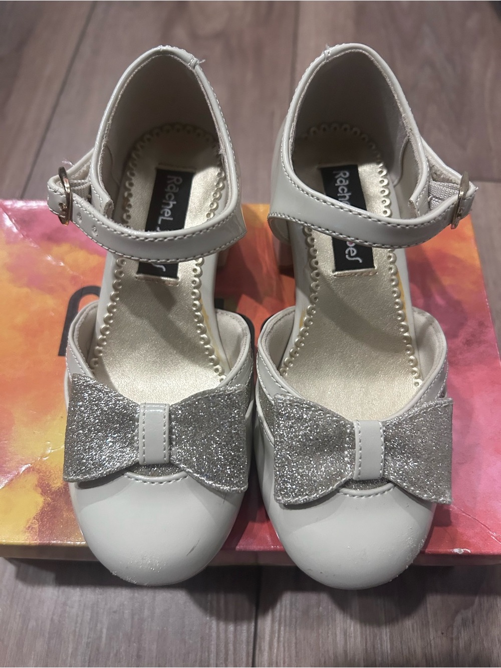 Rachel Zoe Cream Girls Dress Shoes with Silver Glitter Bow